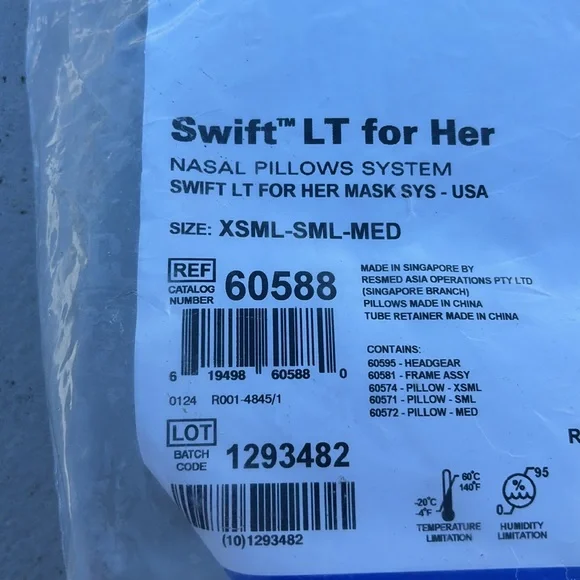 RESMED swift LT for her nasal pillows system XSM/S/M NEW unopened REF 60588 - Picture 4 of 4